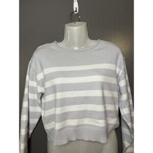 Better / Together Sweater Womens Small Gray Striped Knit Crew Neck Pullover